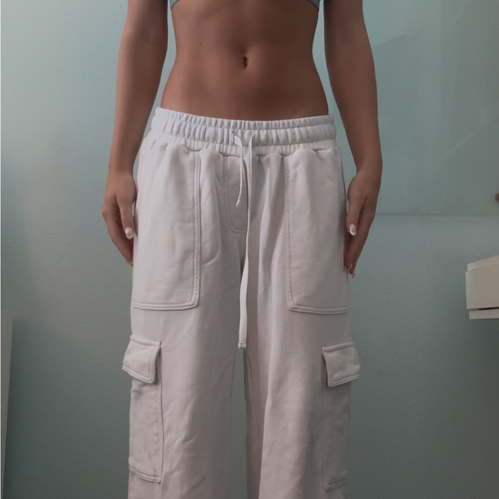 White Wide Leg Cargo Sweatpants